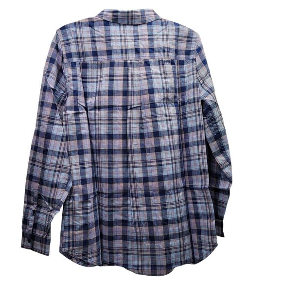 Goodthreads Women's Plaid Washed Button-UpShirt Blue Long Sleeve Size Medium - Picture 2 of 14
